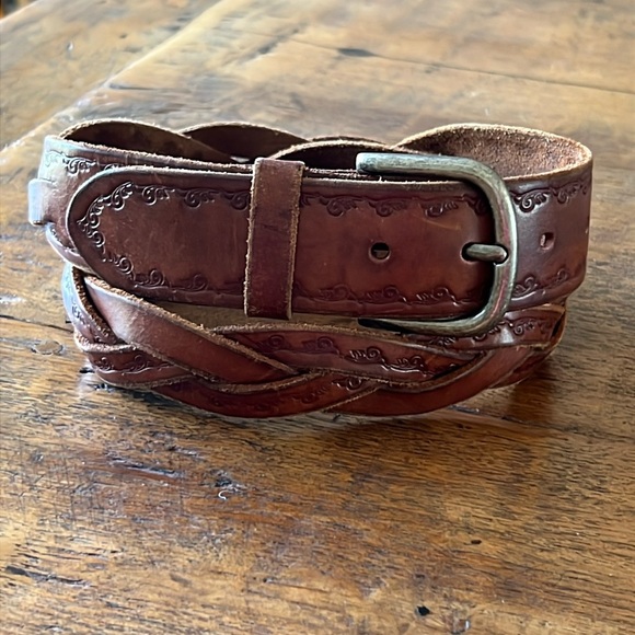 J. Crew Braided and Embossed Brown Leather Belt. - Picture 1 of 10